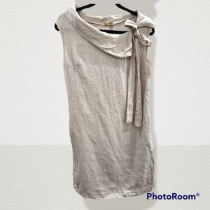 Klasiks linen light khaki dress open neck, pockets, size medium